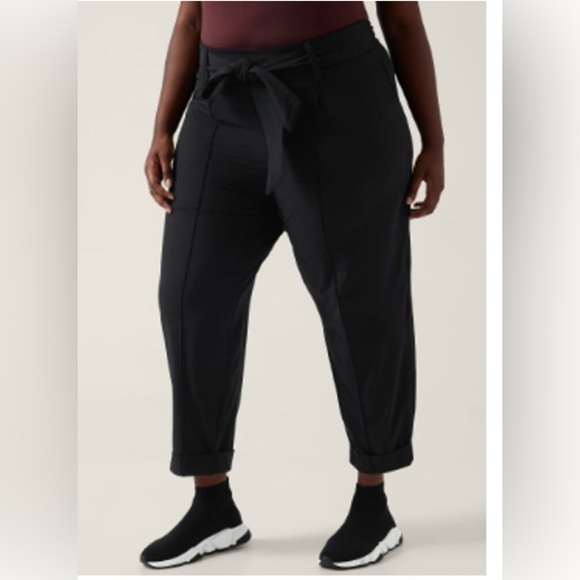 Athleta Cardiff Pant Womens Sz 20 Black Belted High Waist Travel Trouser Office - Picture 2 of 7